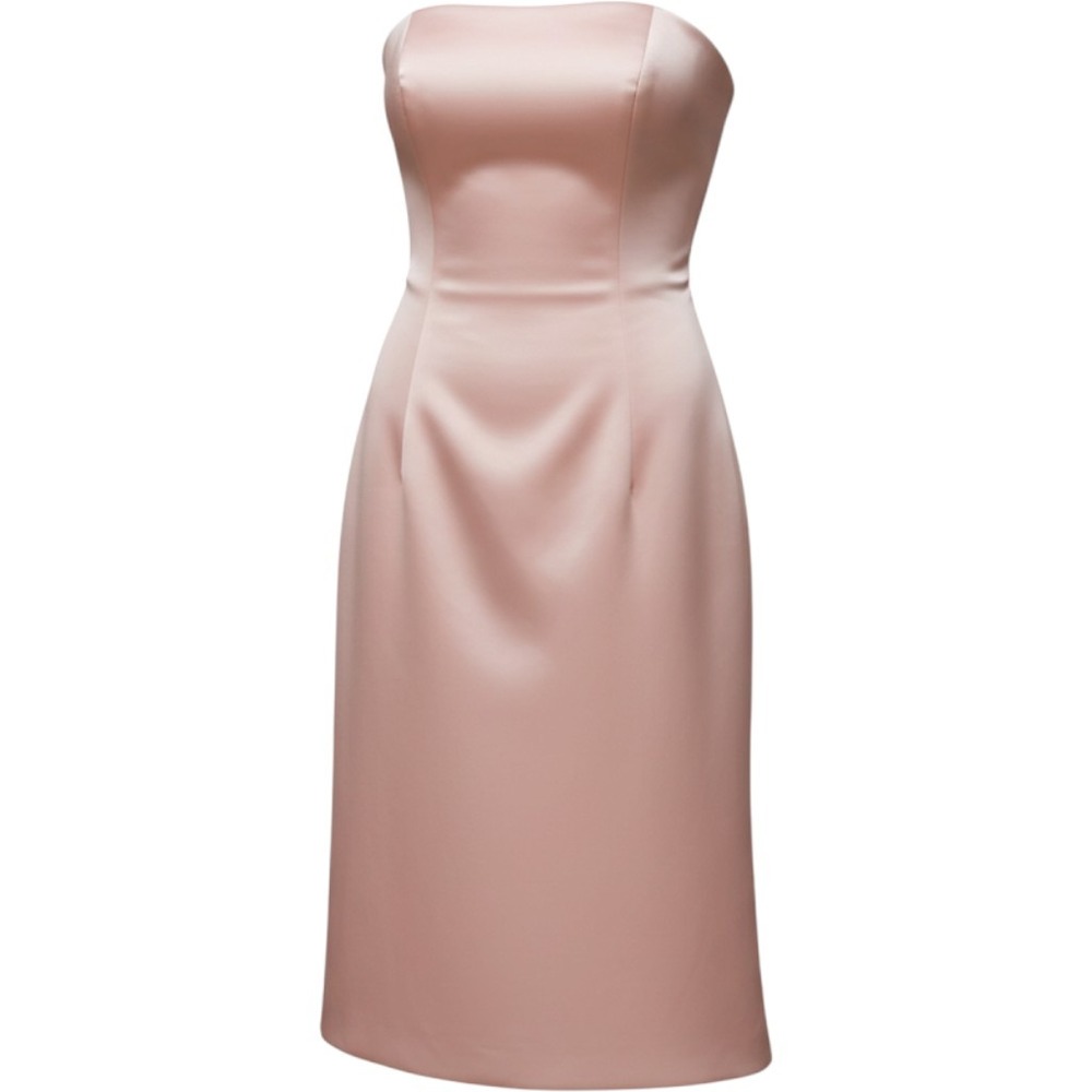 BCBGMAXAZRIA Peach Pink Satin Strapless Boned Midi Cocktail Dress Size 6